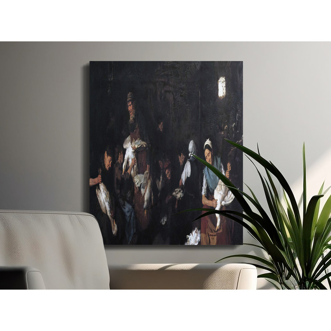 Vintage Goose Plucking Painting Canvas Print, Dark Academia Wall Art, Historical Realism Art, Old Master Style Figurative Canvas Decor