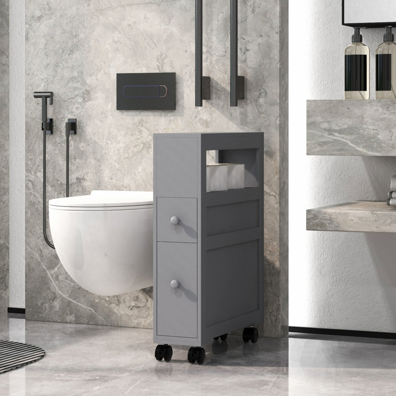 Gray Bathroom Rolling Cabinet With Storage Options 6.25" Wide Shelf