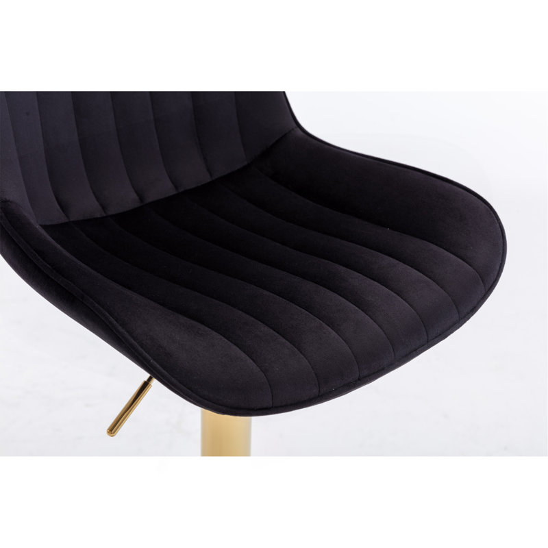Repose-pieds chromé et base pivotante en velours à hauteur réglable et tabouret de bar simple doré, ensemble de 2, noir