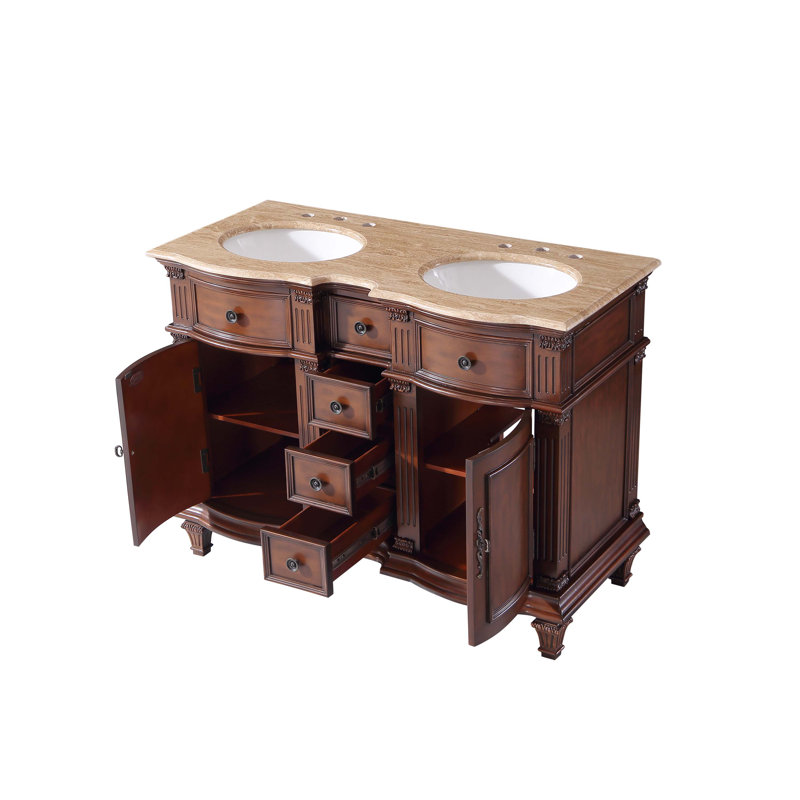 Ensemble de meuble-lavabo double 48 po Adoncia, Bois de rose brésilien, Travertin