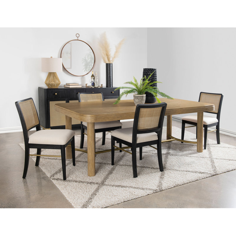 Cirilla 5-piece Extension Leaf Dining Table Set Sand Wash and Black, Black/Beige, 5 Pieces: Table, 4 Chairs