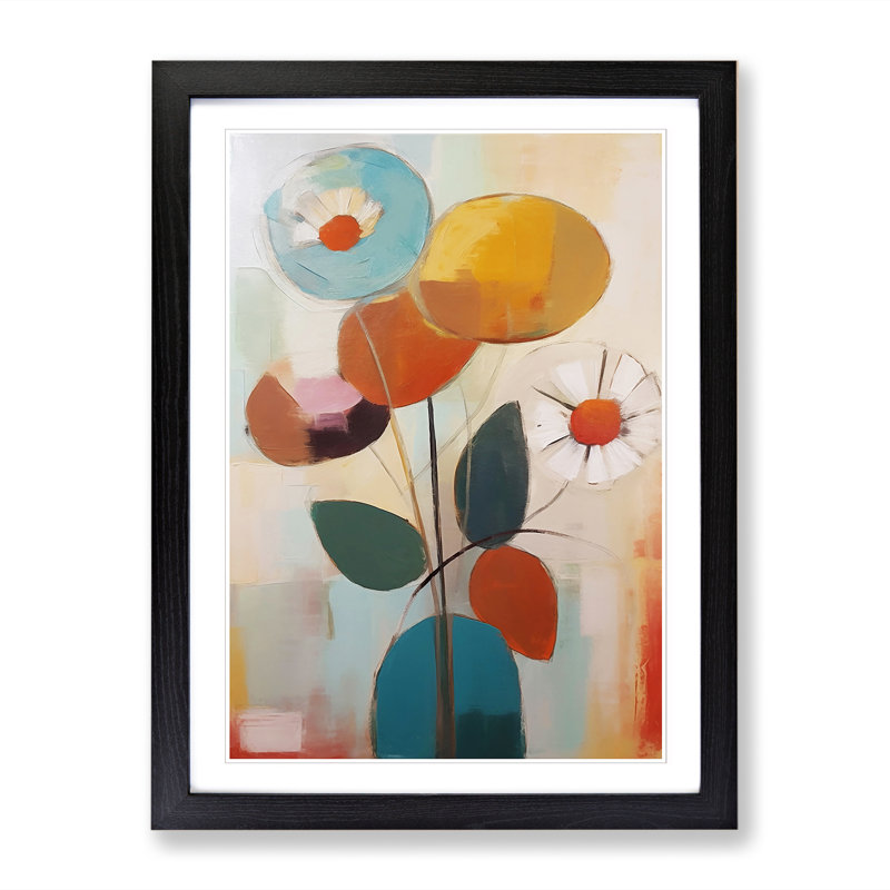 Modern Flowers Mid Century Vol.2 - Picture Frame Print, Black, 64cm H x 46cm W x 2cm D