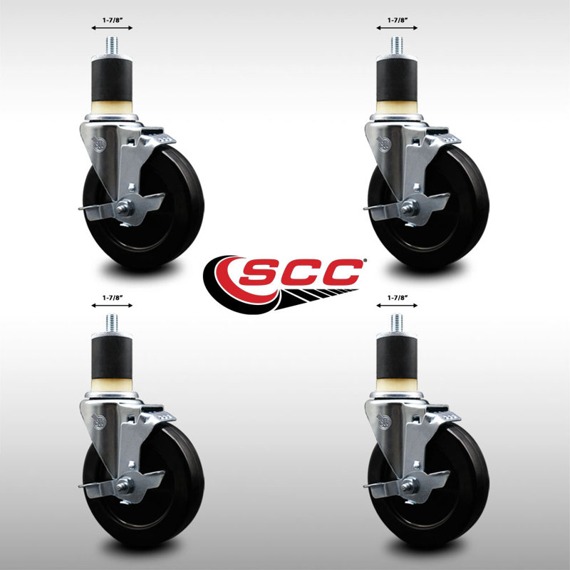 Ensemble de roulettes extensibles en caoutchouc souple de 4 pouces à pivot de 1-7 / 8 pouces SS SCC