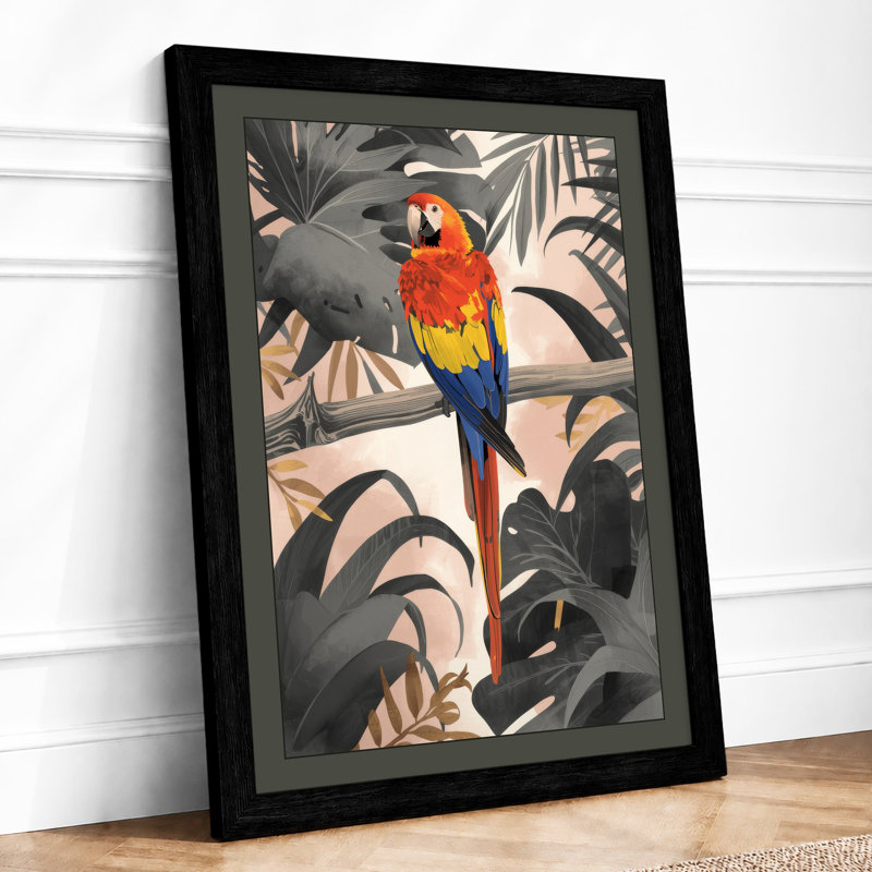 Macaw in Foliage Tropical - Framed Print, A1 - 84.1 x 59.4 cm, Black