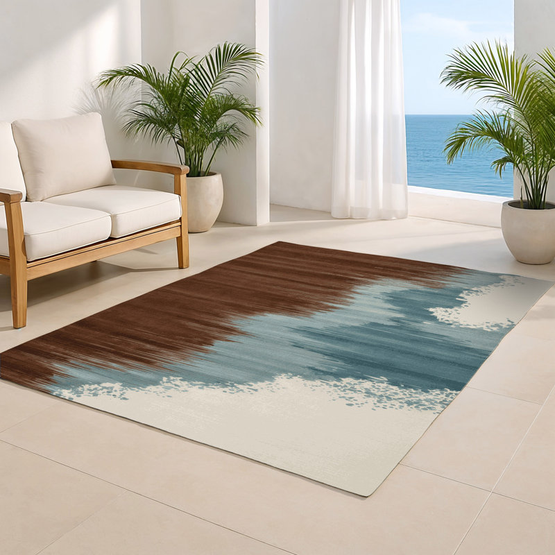 Tapis intérieur et extérieur brun Watercolor, Rectangulaire 8 pi x 10 pi