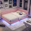 UK Double (4'6) Teddy Fleece Upholstered Daybed With LED Lights & USB-C Charging, L-Shaped Sofa Bed Frame, Pink & White, 135X190cm-1157223661