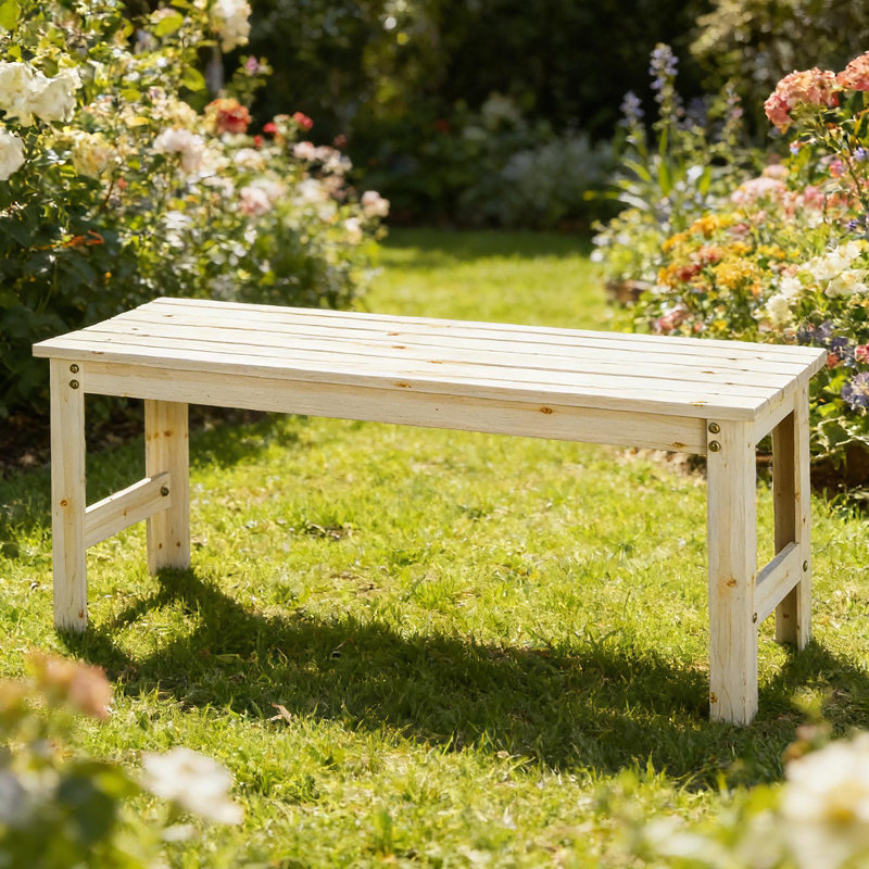 Backless Slatted Bench,Wood Outdoor Bench, Natural Wood