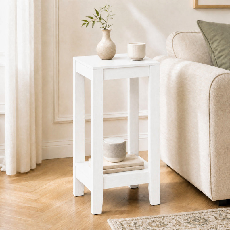 Top End Table with Storage, White, 1