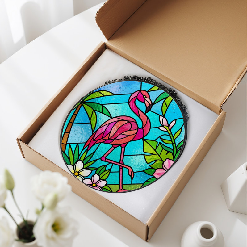 Panneau de vitrail de jardin 12 "H Flamingo, H 12 po x l 12 po
