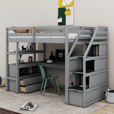 Hilderbran Kids Twin Loft Bed with Drawers by Harriet Bee