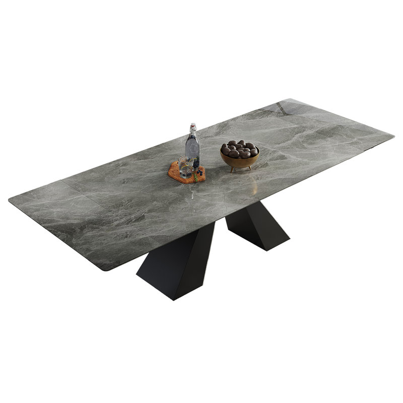 Mature 78.74'' to 110.23” Extendable Rectangular Sintered Stone Dining Table For 10-12, Italian Gray