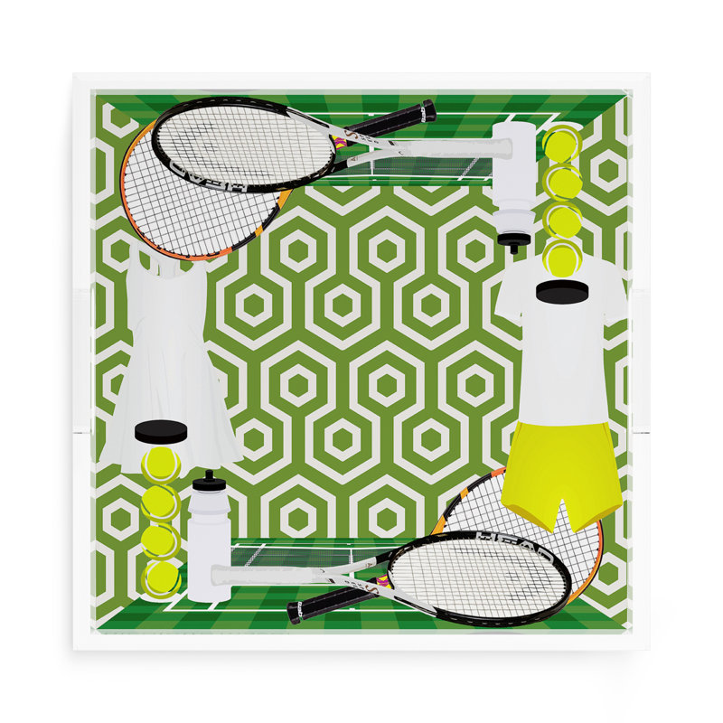 Plateau décoratif tennis Tennis, 2" H x 15" W x 15" D, Green/White