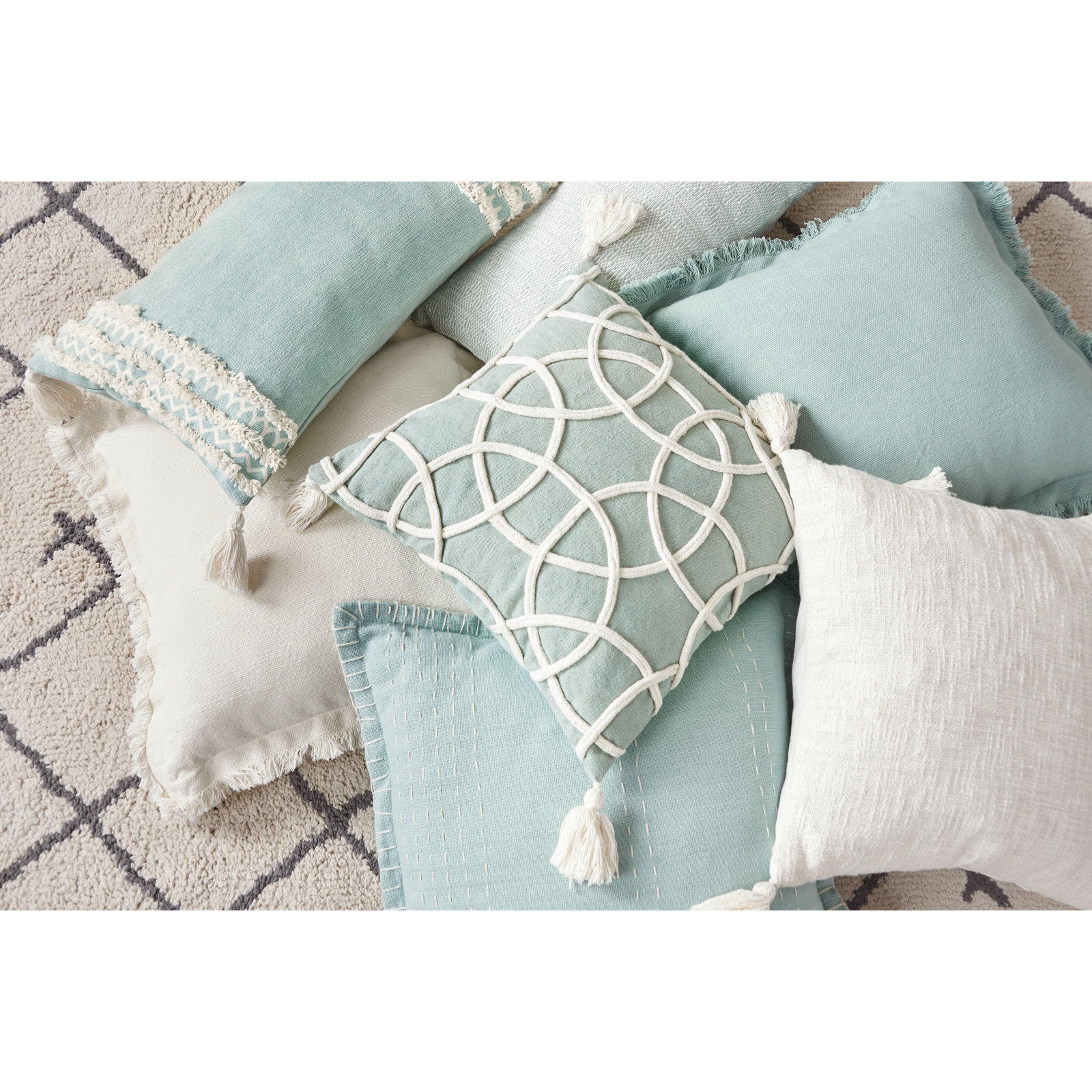 Roseville 20" x 20" Cotton Throw Pillow, Seaglass