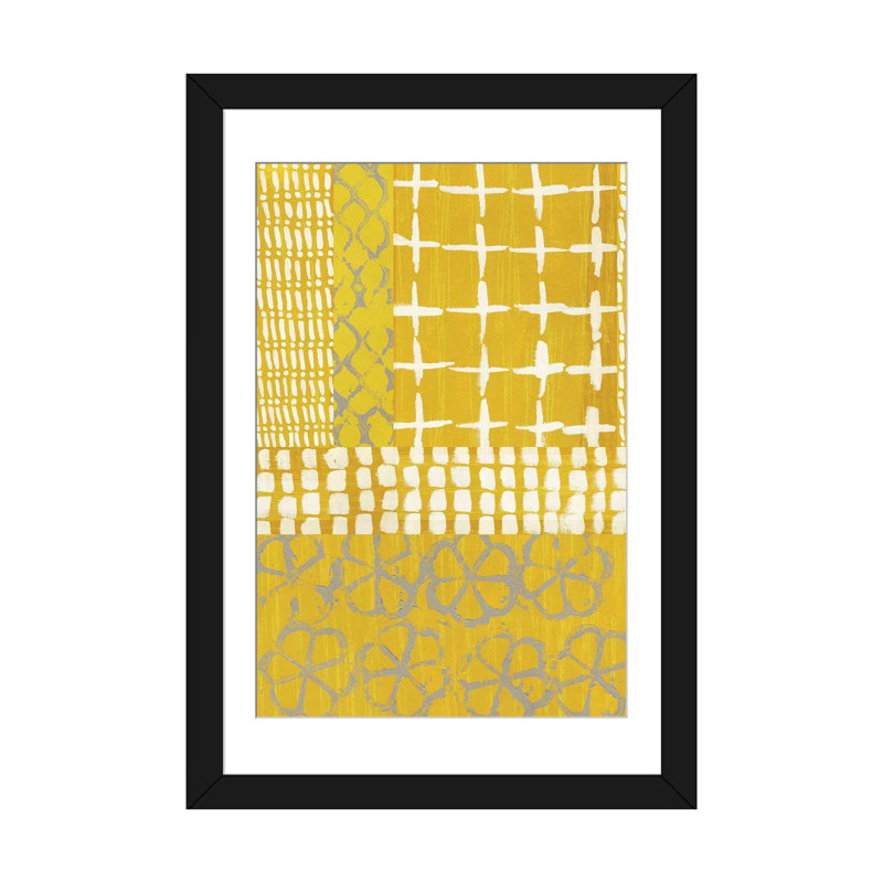 «Golden Blockprint I», impression sur toile, H 24 po x l 16 po x P 1 po, Papier d'art encadré noir, Blanc