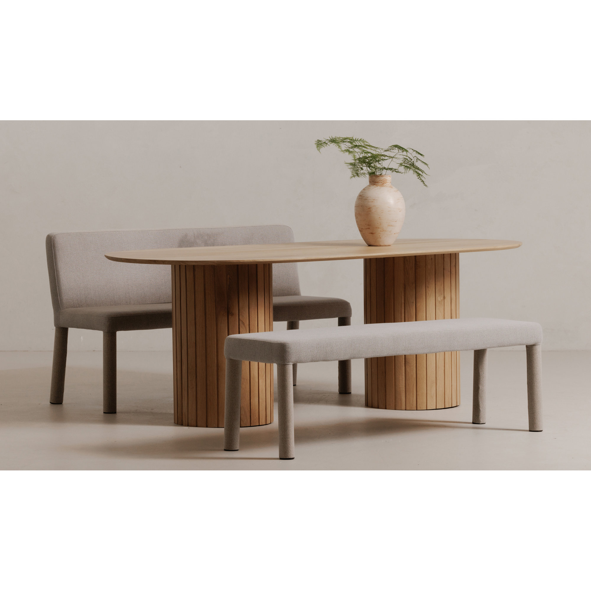 Dotty Dining Bench, Light Grey Basketweave