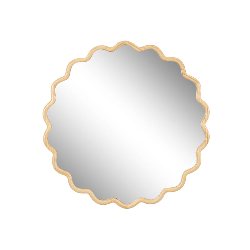 Exquisite Solid Wood Wavy Mirror For Bathroom And Bedroom Decoration, Natural Wood, 36" x 36"