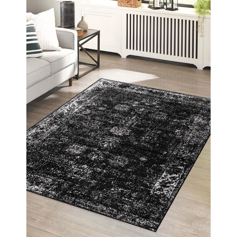 Tapis à motifs floraux Brandt, Non, Noir, Rectangle 2'2" x 3'1"