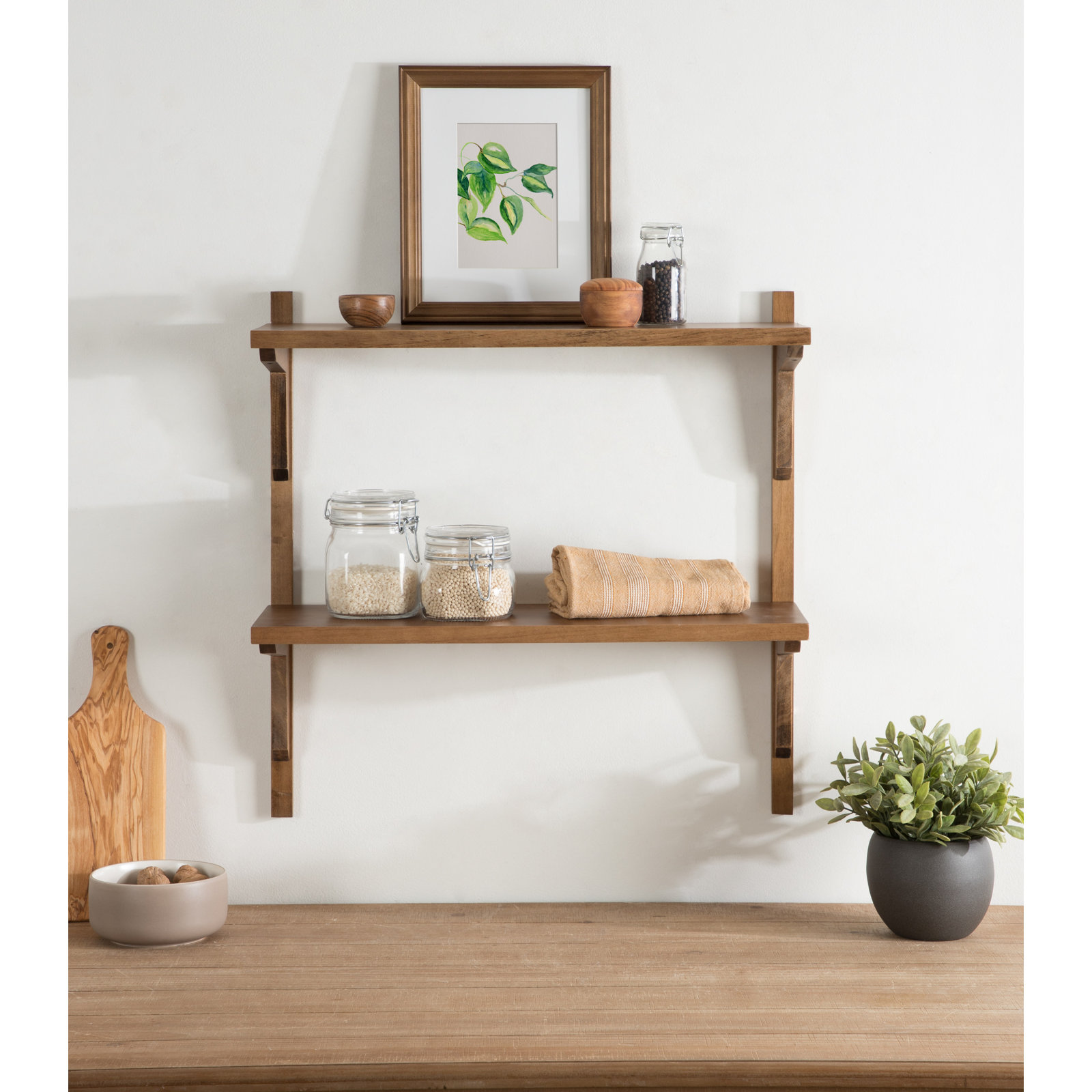 Baez Poplar Solid Wood Wall Shelf, Rustic Brown