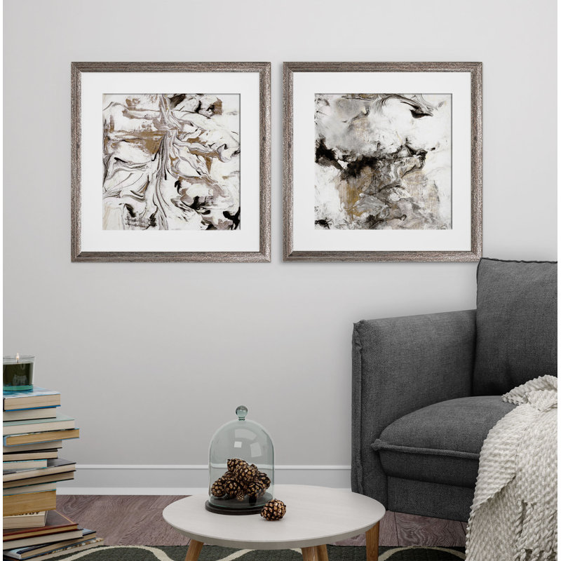 'Marble Onyx' 2 Piece Framed Print Set, Brown Framed