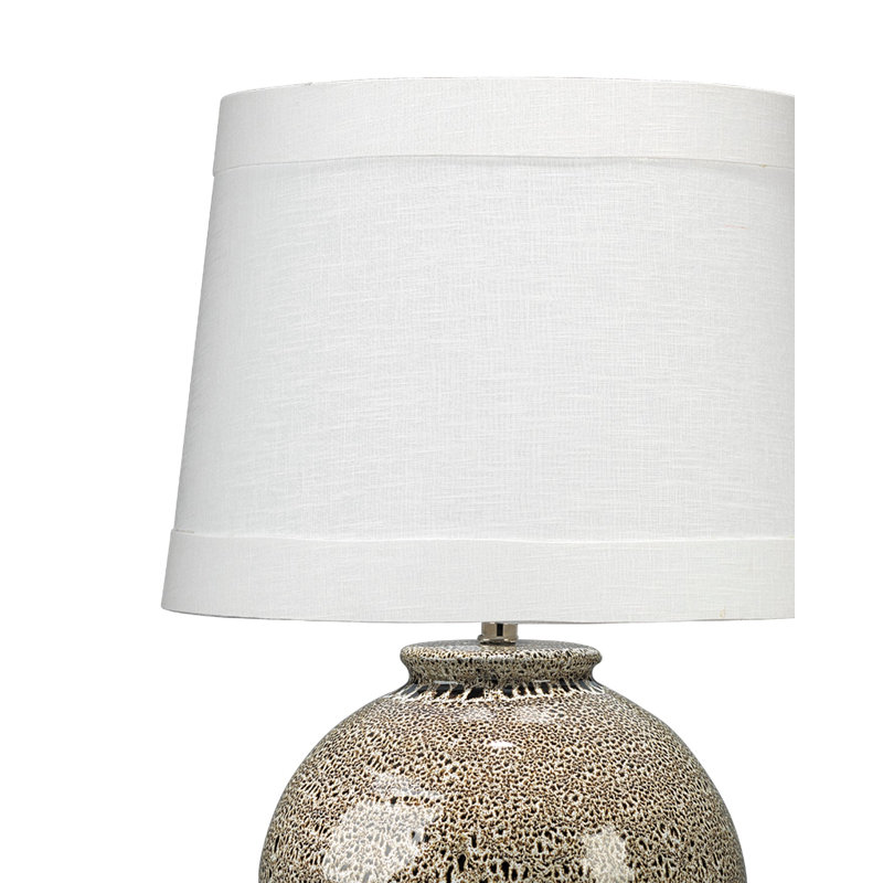 Large Brown Reactive Glaze Ceramic Table Lamp with White Linen Shade