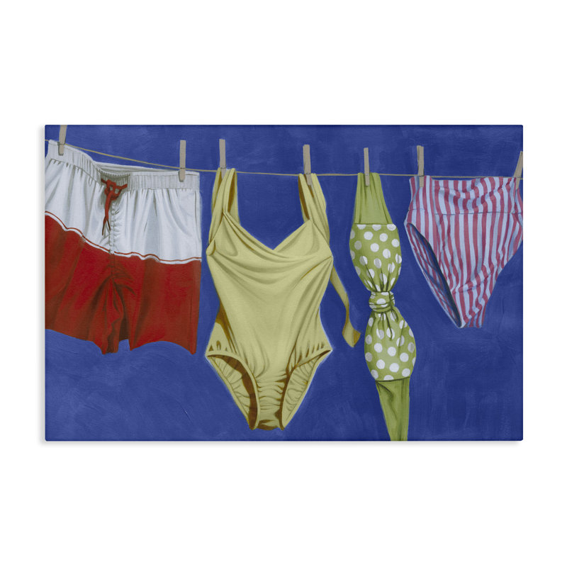 «Bathing Suits on Laundry Line», art mural par Grace Popp, H 30 po x l 45 po