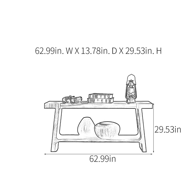 Console rétro en bois massif multifonctionnel, 29,53 po H x 62,99 po L x 13,78 po P, Bois naturel