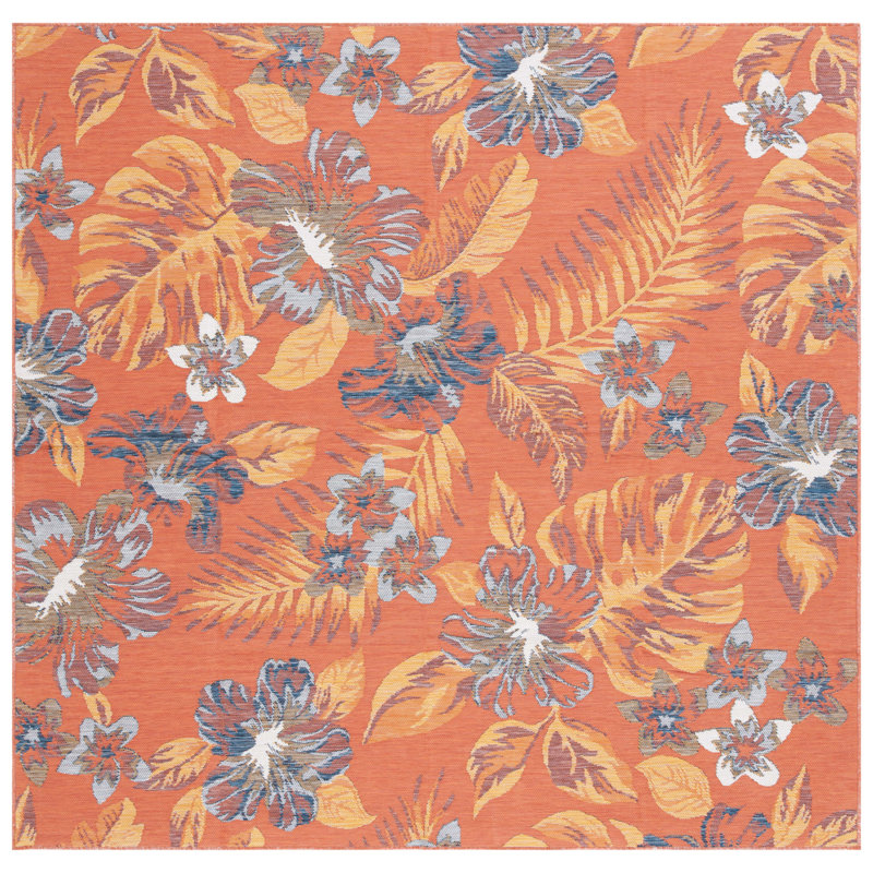 Talence Sunrise Performance Floral Indoor/Outdoor Area Rug, Square 6'7"