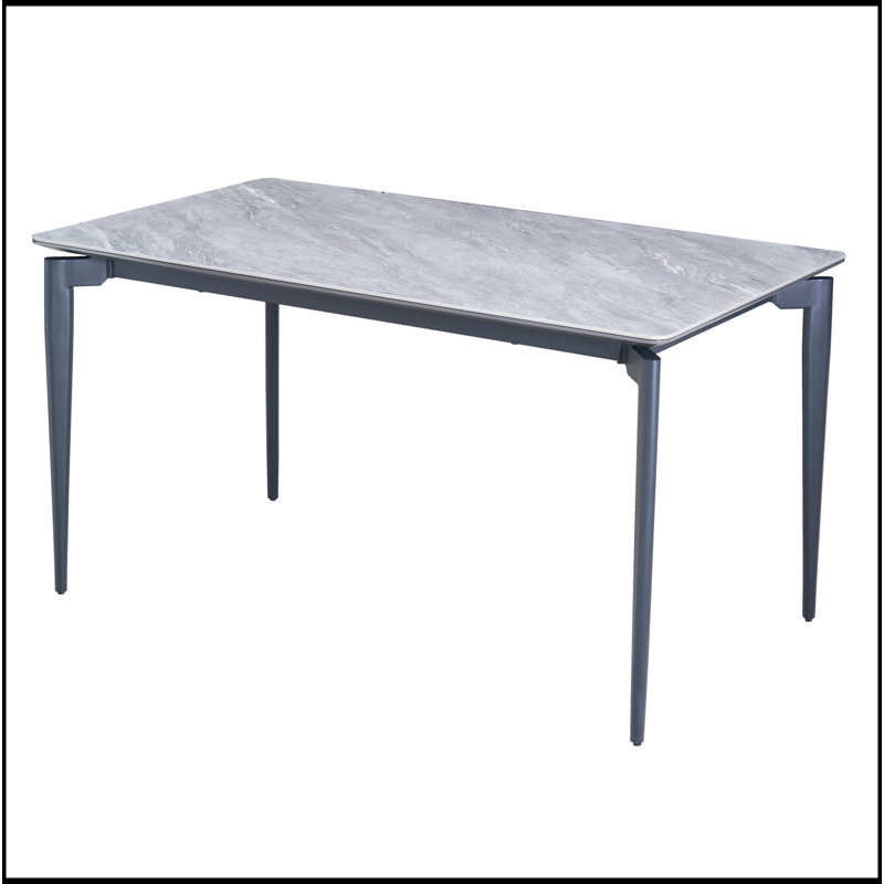 Table de roche brillante avec pieds noirs, table de salle à manger en pierre frittée, table de salle à manger pour 6 à 8 personnes