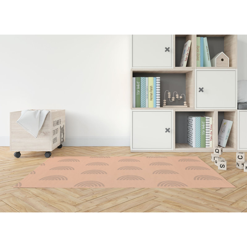 Tapis de jeu pour enfants Bows, Pêche / orange / ivoire, Rectangle 5 pi x 7 pi