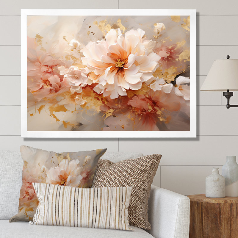 «Blossoming White Peony Flower - Flowers», reproduction sur toile, H 34 po x l 44 po x P 1,5 po, Cadre simple blanc