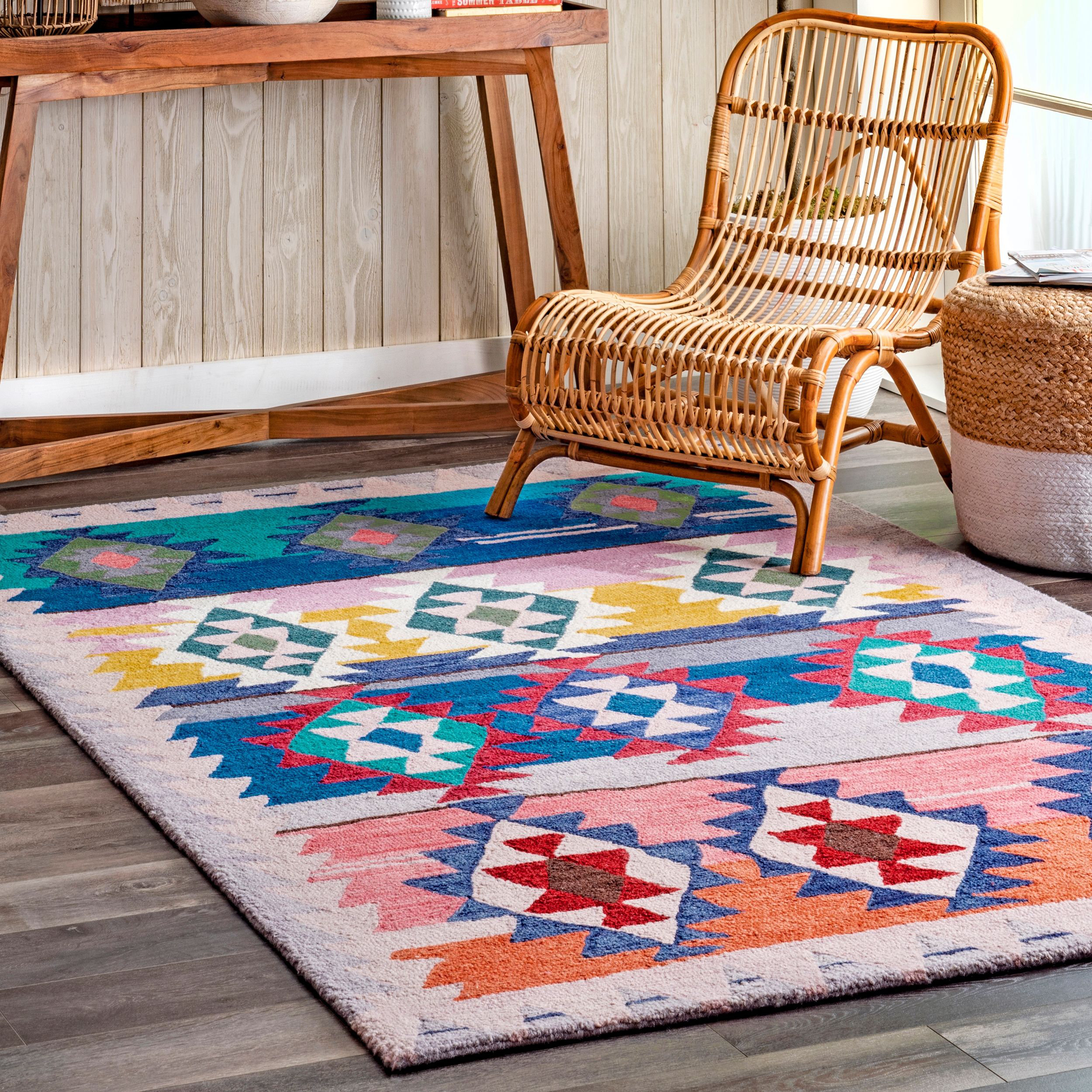 World Menagerie Hank HandTufted Wool Blue/Pink Area Rug & Reviews