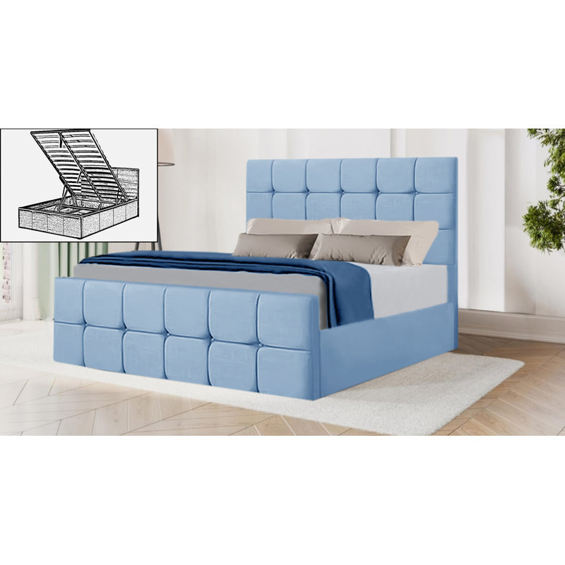 Averyona Upholstered Ottoman Storage Bed, Double (4'6), Sky Blue