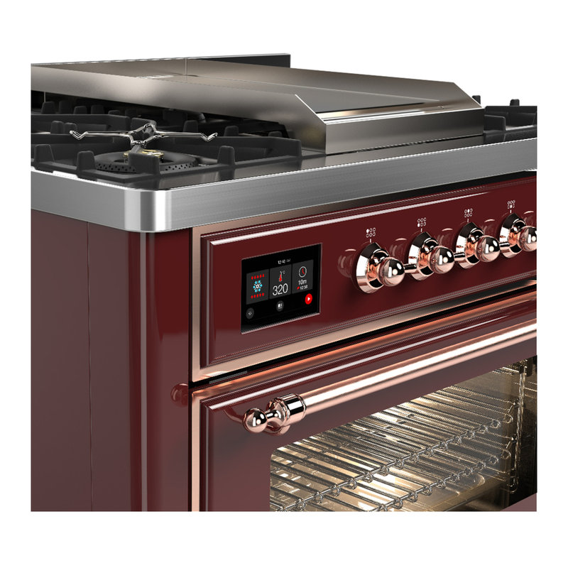 Majestic III Series 36 Inch Dual Fuel Range with 6 Sealed Burners, Griddle, in Glossy Black (Natural Gas, Brass Trim), Copper