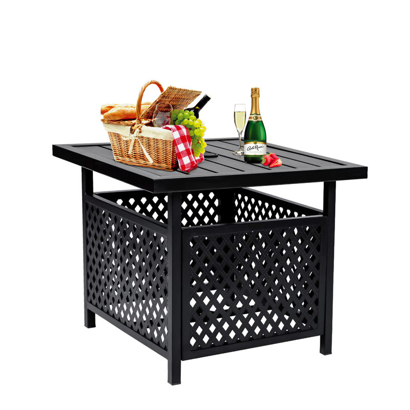 Ensemble de meubles de patio 3 pièces Ensemble de bistro pivotant Ensemble de meubles de chaise d'extérieur en métal Ensemble de conversation avec table basse avec trou pour parasol…