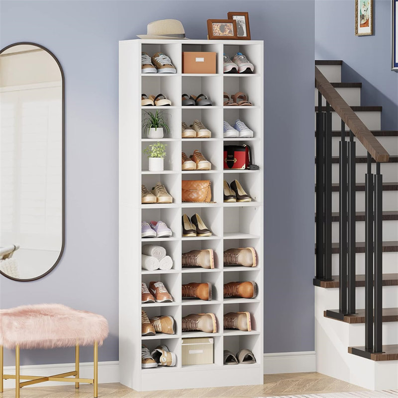 25.6 Inches 10-Tier White Wooden Shoe Storage Cabinet, White