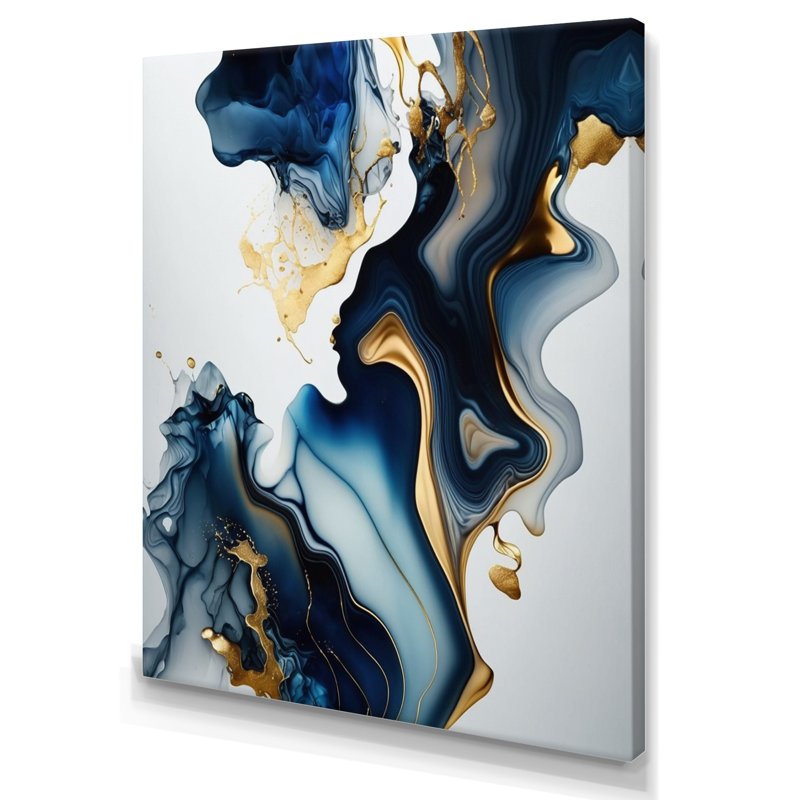 «Abstract Geode Marble Blue I», art mural abstrait en marbre, H 20 po x l 12 po, Toile tendue, Sans cadre