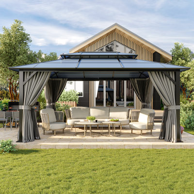 Pavillon de jardin en métal avec double toit en polycarbonate