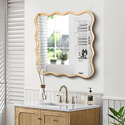 Miroir carré en bois ondulé