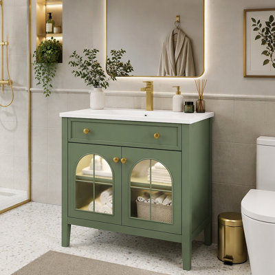 Meuble-lavabo de salle de bain 35,6 po Mid-Century