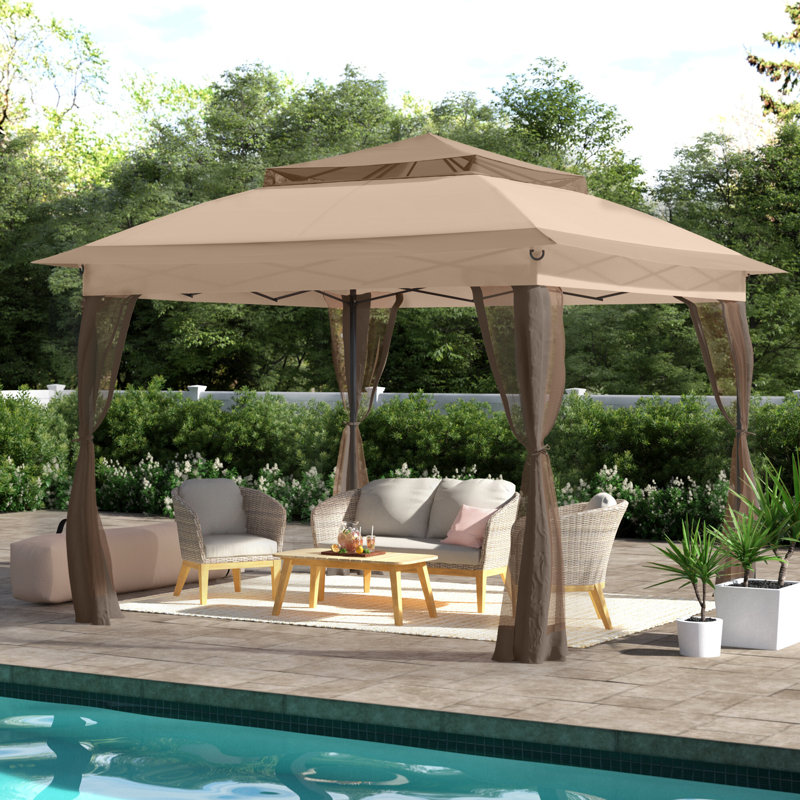 Sunjoy 11x11 ft. Pop-Up Instant Soft Gazebo, Outdoor Portable Steel Frame 2-Tier Top Canopy/Tent with Netting and Carry Bag