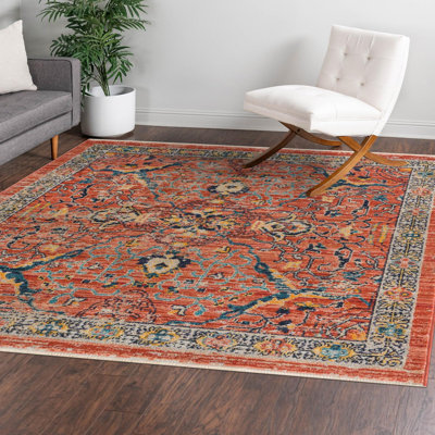 Alkire Floral Brick Red Area Rug
