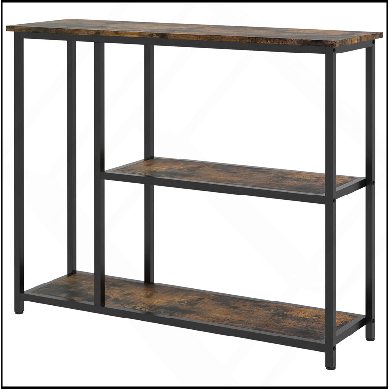 Console de 39 po, canapé moderne avec 2 tablettes de rangement, structure en acier, table d'entrée étroite pour le couloir, brun