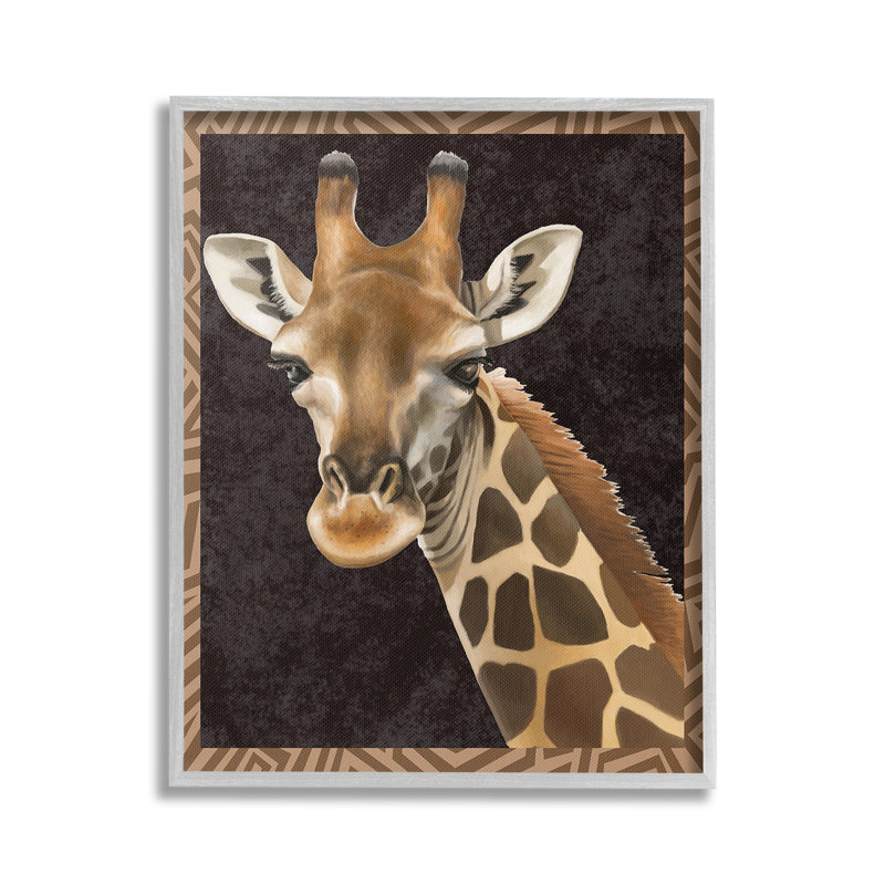 Girafe avec bordure géométrique, estampe numérique par Lucca Sheppard, Estampe numérique Farmhouse, H 30 po x l 24 po
