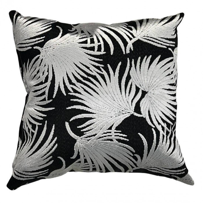 Coussin décoratif en velours, Motif floral blanc / noir, 20 po x 20 po