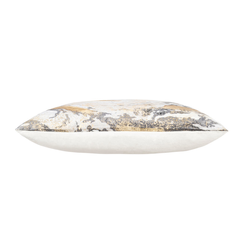 Lahana Square Velvet Pillow Cover & Insert, Ivory & Grey