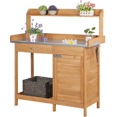 Outdoor Garden Potting Bench Table Work Bench Metal Tabletop