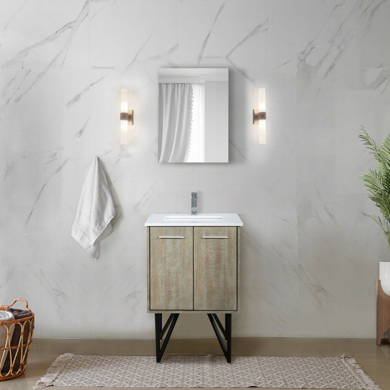 20 po Meuble-lavabo profond avec dessus en marbre, robinet et miroir