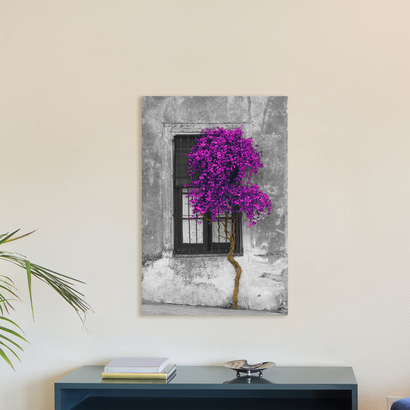 Tree In Front Of Window Purple Pop Color Pop - Print on Canvas, 66.04 cm H x 45.72 cm W x 1.91 cm D, Wrapped Canvas