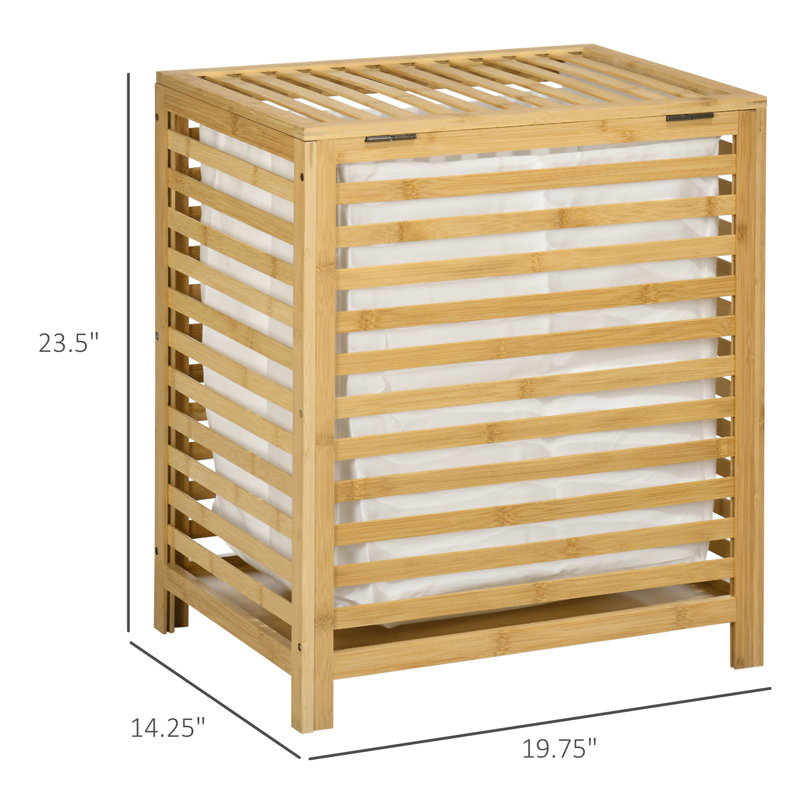 HOMCOM Bamboo Laundry Hamper With Lid, Natural, 23.5" H x 19.75" W x 14.25" D