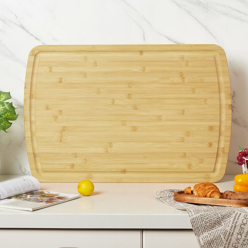 Très grande planche à découper réversible en bambou 30 po x 20 po avec rainure de jus profonde